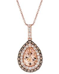 Le Vian - Le Vian Peach Morganite 14k Rose Gold 1.58 Ct. Tw. Diamond & Morganite Drop Pendant Necklace - Lyst