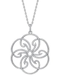 Genevive Jewelry - Silver Cz Flower Pendant - Lyst