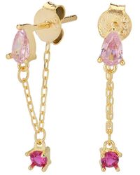 Gabi Rielle - 14k Over Silver 3.00 Ct. Tw. Pink Sapphire Chain Earrings - Lyst