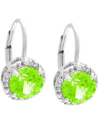 Gemstones - Silver 2.70 Ct. Tw. Diamond & Peridot Earrings - Lyst