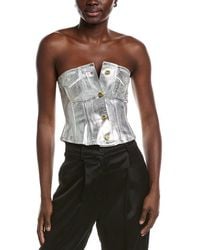 Ganni - Foil Denim Corsage - Lyst