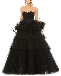 Mac Duggal - Strapless Tulle Gown With Feather Detail - Lyst