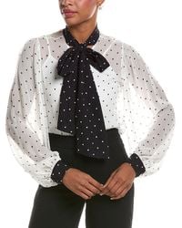 Reiss - Arial Polka Dot Tie Neck Blouse - Lyst