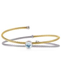 Alor Classique Stainless Steel Blue Topaz Cable Bangle Bracelet - White