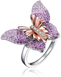 Genevive Jewelry - Two-tone Over Silver Cz Butterfly Ring - Lyst