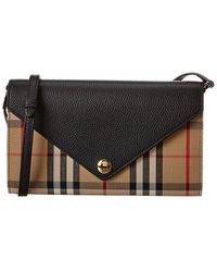 vintage check and leather wallet with detachable strap
