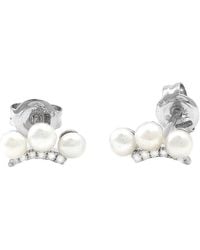 Gemstones - 0.04 Ct. Tw. Diamond & 4Mm Pearl 14K Earrings - Lyst