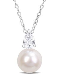 Rina Limor - Silver 0.67 Ct. Tw. White Sapphire 8.5-9mm Pearl Pendant Necklace - Lyst