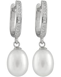 Splendid - Rhodium Plated 7.5-8mm Pearl & Cz Earrings - Lyst