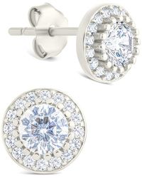 Sterling Forever - Silver Cz Round Cut Brilliant Halo Stud Earrings - Lyst