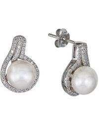 Belpearl - Silver 7-8mm Pearl Cz Earrings - Lyst