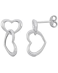 Italian Silver - Double Heart Drop Earrings - Lyst