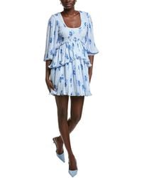 Ganni - Pleated Georgette Flounce Smock Mini Dress - Lyst