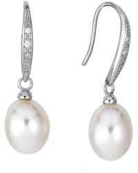 Belpearl - Silver 9mm Pearl Cz Drop Earrings - Lyst