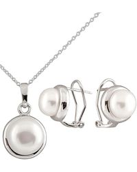 Splendid - Rhodium Plated 8-9.5mm Freshwater Pearl Drop Earrings & Necklace Set - Lyst