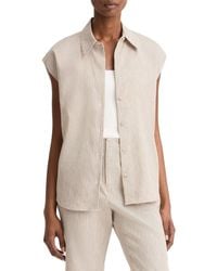 Vince - Ticking Stripe Cap Sleeve Linen-blend Blouse - Lyst