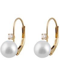 Splendid - 14k 0.05 Ct. Tw. Diamond & 7-7.5mm Akoya Pearl Drop Earrings - Lyst