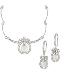 Splendid - Rhodium Plated 7-8mm Pearl Cz Necklace & Earrings Set - Lyst