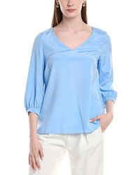 Lafayette 148 New York - Lantern Sleeve V-neck Silk-blend Blouse - Lyst