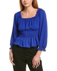 Laundry by Shelli Segal - Ruffle Neckline Smocked Peplum Blouse - Lyst