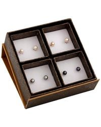 Splendid - Rhodium Plated 8-8.5mm Freshwater Pearl Earring Set - Lyst