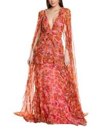 Carolina Herrera - Deep V-neck Silk Gown - Lyst
