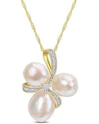 Rina Limor - Contemporary Pearls 14k Diamond 8-9.5mm Pearl Bow Pendant Necklace - Lyst