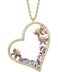 Genevive Jewelry - 14k Over Silver Cz Heart Necklace - Lyst