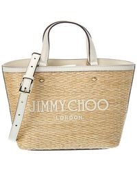 Jimmy Choo - Marli Mini Lurex Raffia & Leather Tote - Lyst