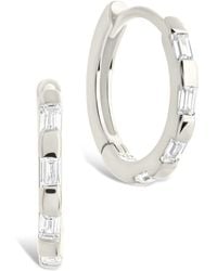Sterling Forever - Silver Cz Henley Baguette Micro Hoop Earrings - Lyst