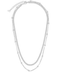 Sterling Forever Rhodium Plated Layered Beaded Chain Necklace - Metallic