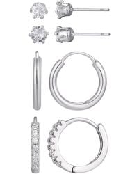 Adornia - Plated Cz Hoop & Solitaire Stud Earrings Set - Lyst