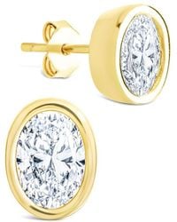 Sterling Forever - 14k Over Silver Cz Oval Cut Bezel Set Stud Earrings - Lyst