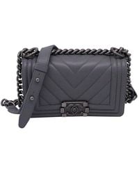 CHANEL - Grey Calfskin Leather Small Boy Flap Shoulder Bag (authentic Pre-loved) - Lyst