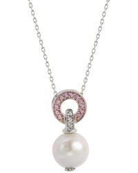 Suzy Levian - Sapphire Pearl Circle Pendant Necklace - Lyst