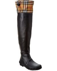 Burberry Vintage Check And Rubber Knee-high Rain Boots - Black