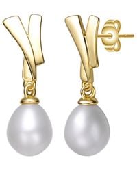 Genevive Jewelry - 14k Over Silver 7.5mm Pearl Dangle Earrings - Lyst