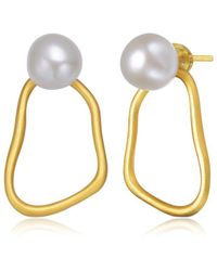 Rachel Glauber - 14k Over Silver 10-9mm Pearl Earrings - Lyst