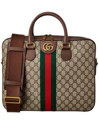 Gucci Web Ophidia GG Supreme Canvas & Leather Briefcase - Brown