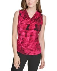 Halston - Printed Cowl Neck Jersey Top - Lyst