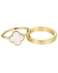 Adornia - 14K Plated Mother Of Pearl Clover And Cz Eternity Band Ring Set - Lyst
