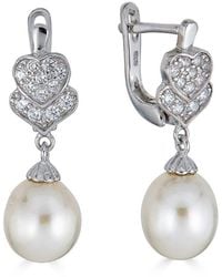 Belpearl - Silver 8-7mm Freshwater Pearl Cz Earrings - Lyst