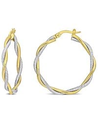 Italian Gold - 10k Italian Two-tone Twisted Hoops - Lyst