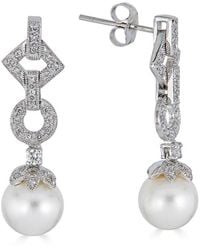 Belpearl - Silver 9mm Freshwater Pearl Cz Earrings - Lyst
