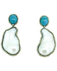 Arthur Marder Fine Jewelry Silver 1.08 Ct. Tw. Diamond, Turquoise, & Pearl Earrings - Blue