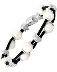 Gemstones - Silver 0.15 Ct. Tw. Diamond 8-9mm Pearl Bracelet - Lyst