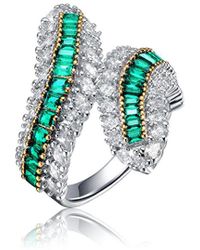 Genevive Jewelry - Two-tone Over Silver Cz Bypass Ring - Lyst