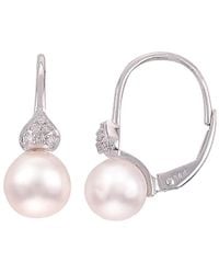 Pearls - Imperial 14k 0.06 Ct. Tw. Diamond & 7-7.5mm Akoya Pearl Earring - Lyst