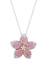 Suzy Levian - 0.02 Ct. Tw. Diamond & Sapphire & Created Sapphire Flower Pendant - Lyst