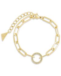 Sterling Forever - 14k Plated Cz Jacie Circle Paperclip Bracelet - Lyst